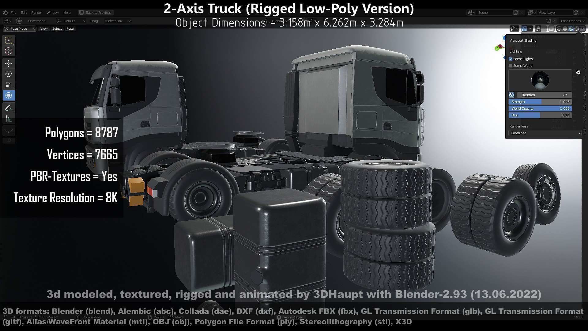 2-Axis Truck Rigged Low-Poly Version Low-poly 3D model_148