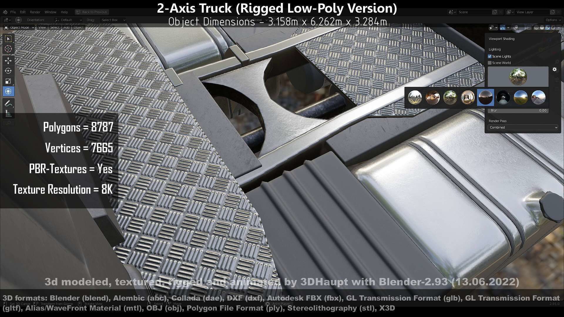 2-Axis Truck Rigged Low-Poly Version Low-poly 3D model_149