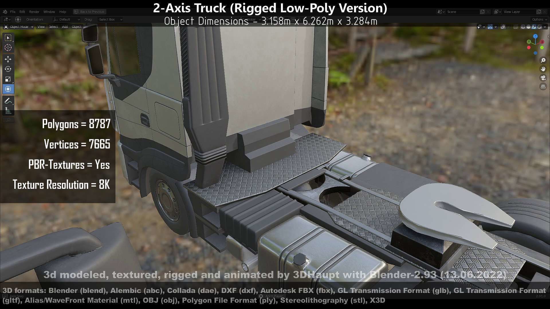 2-Axis Truck Rigged Low-Poly Version Low-poly 3D model_113