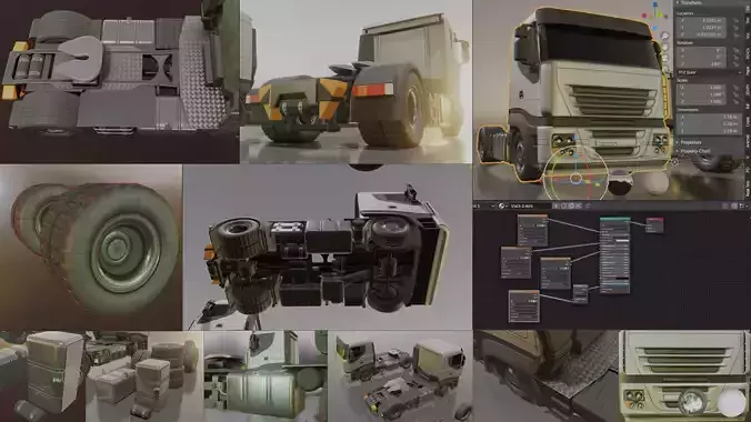 2-Axis Truck Rigged Low-Poly Version Low-poly 3D model
