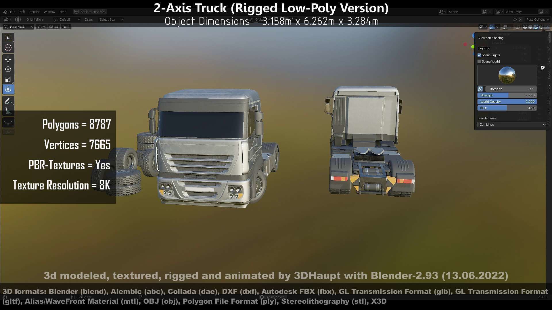 2-Axis Truck Rigged Low-Poly Version Low-poly 3D model_26