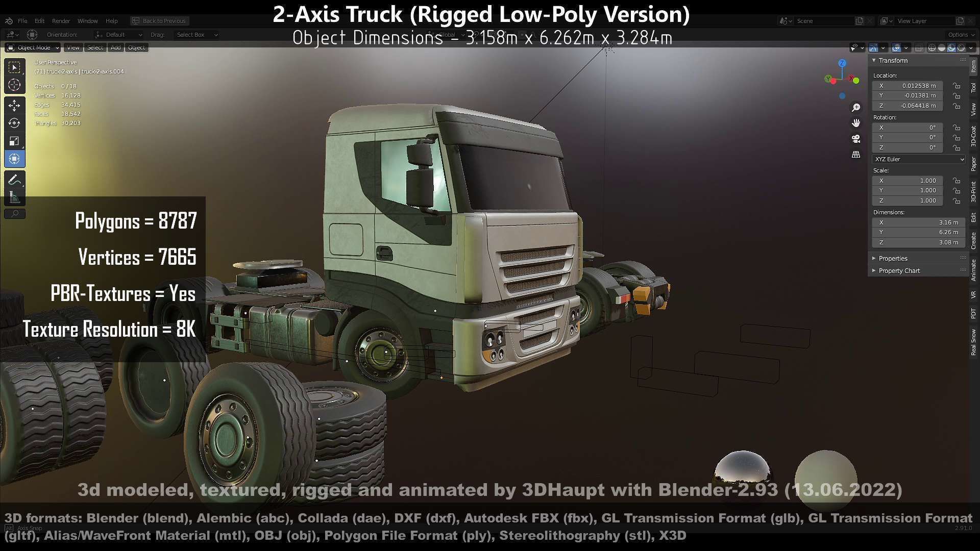 2-Axis Truck Rigged Low-Poly Version Low-poly 3D model_28