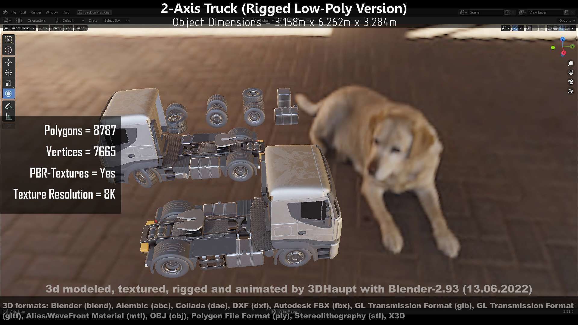 2-Axis Truck Rigged Low-Poly Version Low-poly 3D model_77