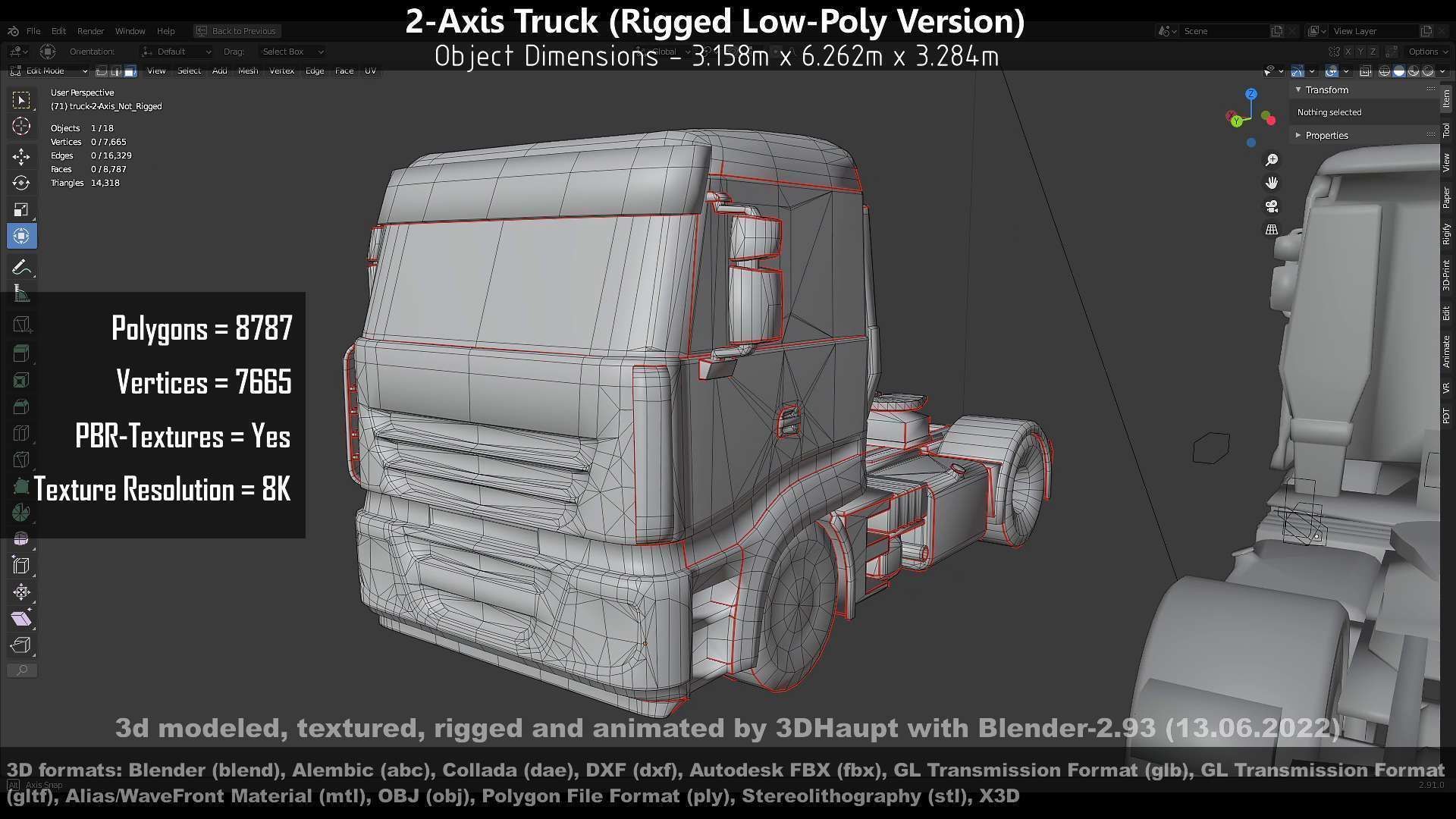 2-Axis Truck Rigged Low-Poly Version Low-poly 3D model_69
