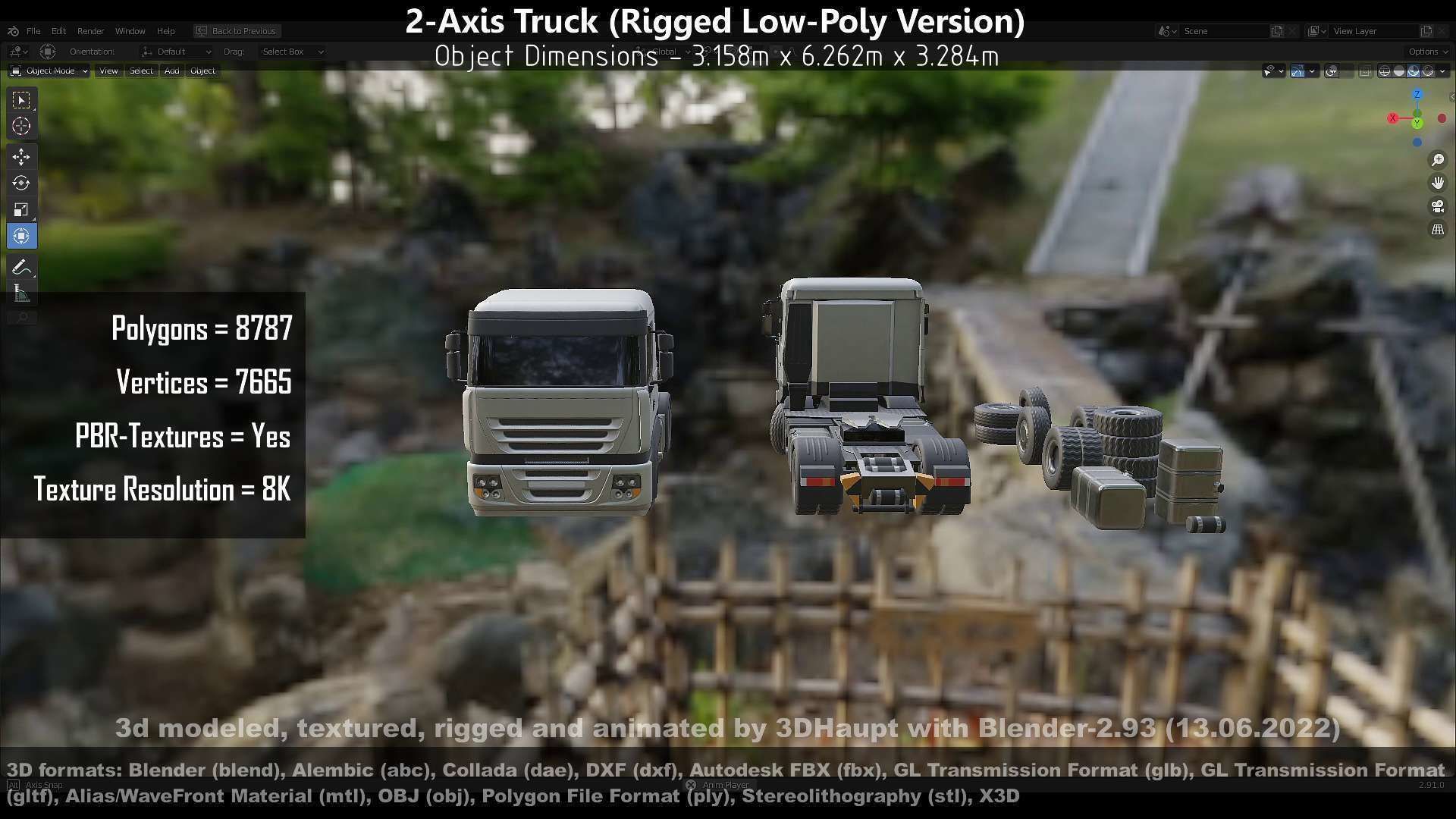 2-Axis Truck Rigged Low-Poly Version Low-poly 3D model_24