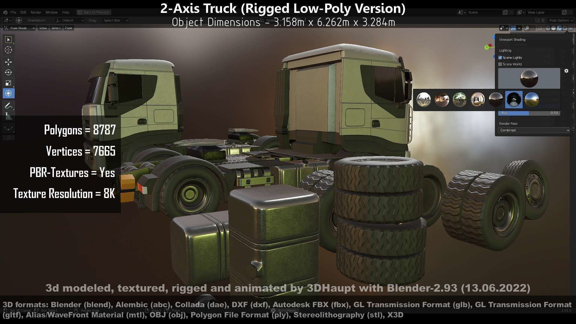 2-Axis Truck Rigged Low-Poly Version Low-poly 3D model_106