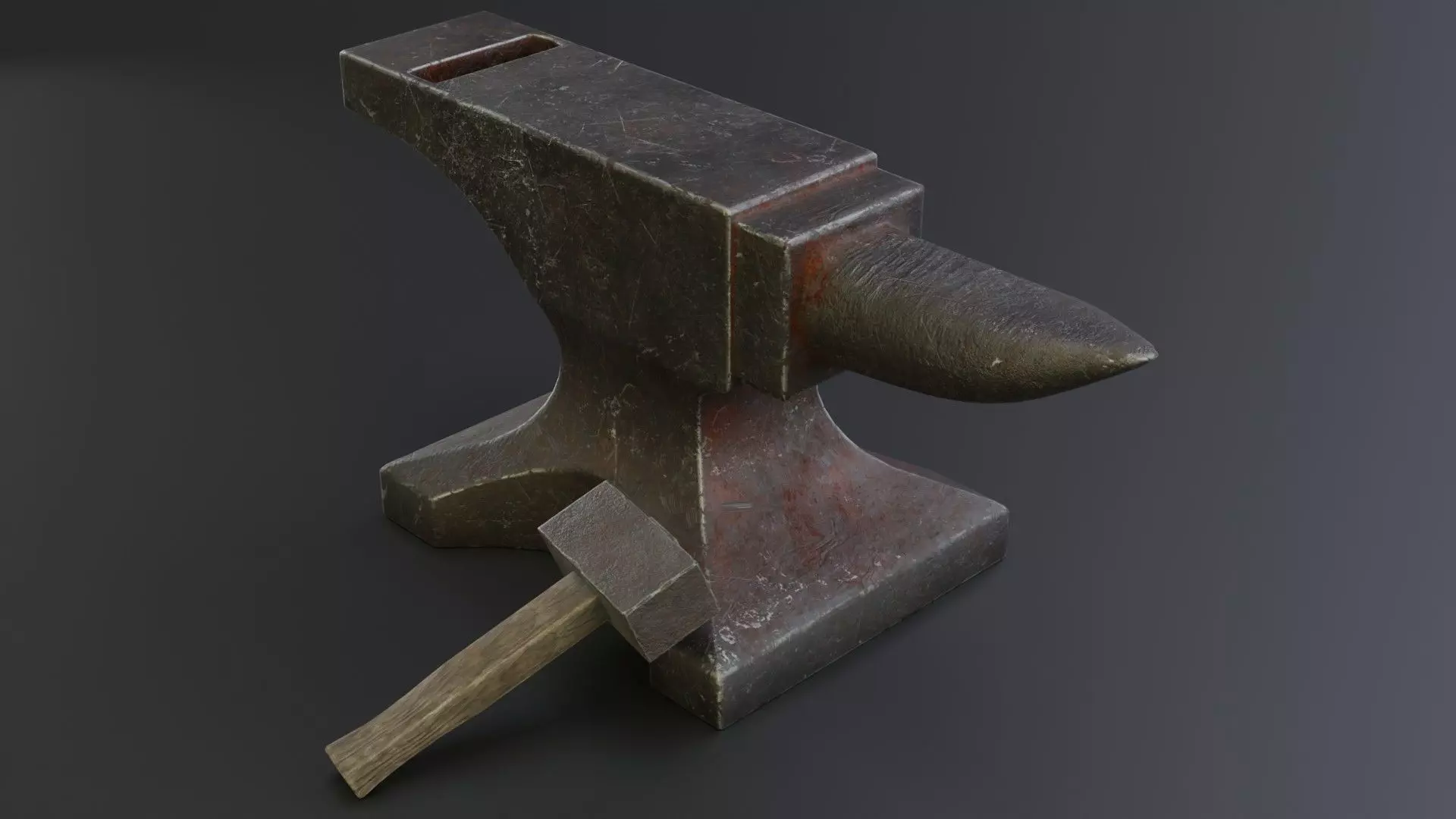 Medieval anvil and hammer for your game Low-poly 3D model_0