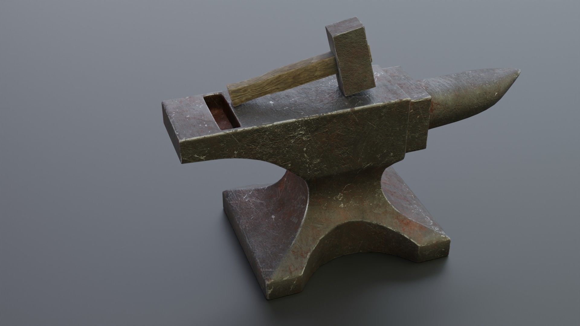 Medieval anvil and hammer for your game Low-poly 3D model_2