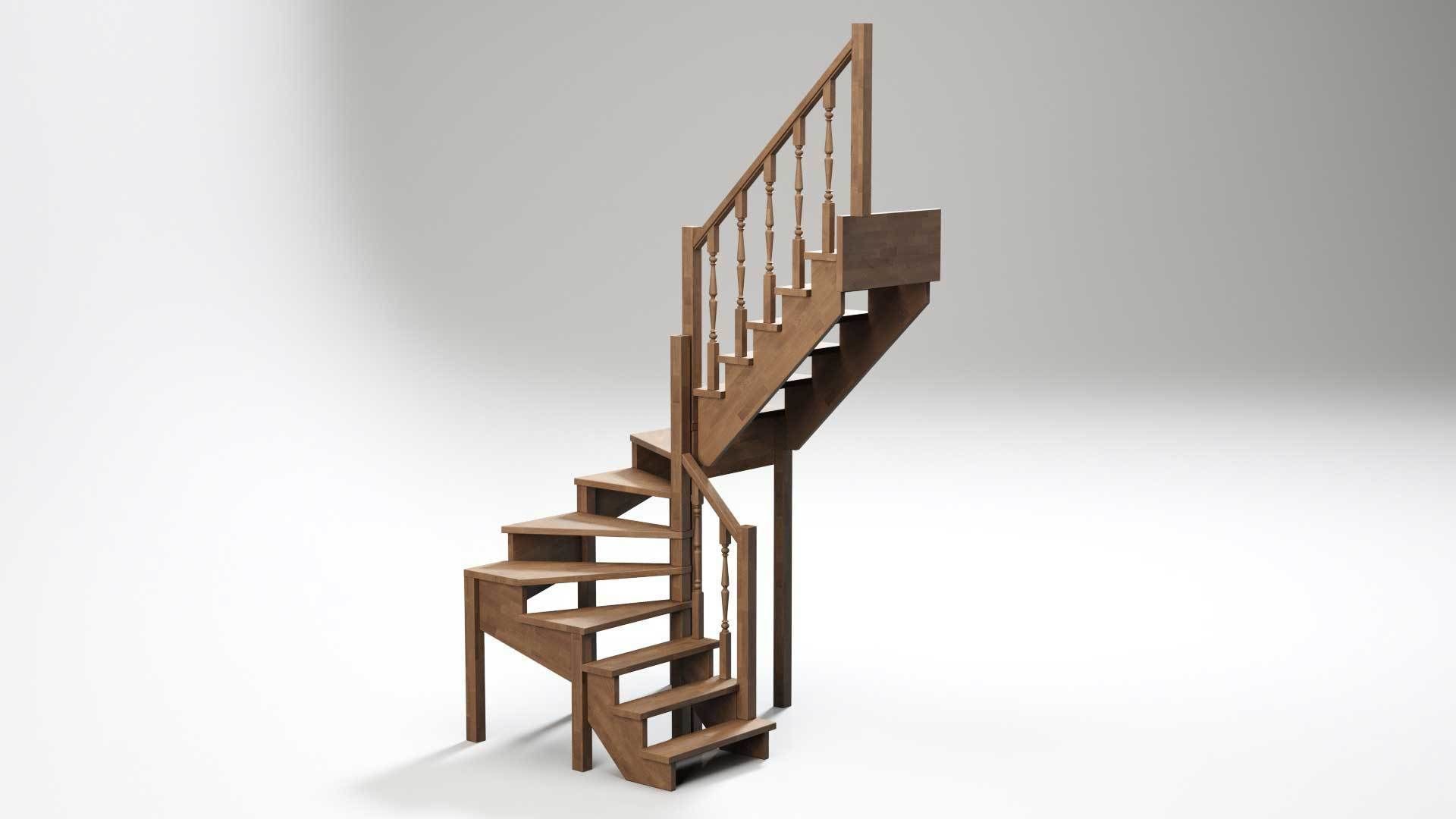 Stairs set wooden spiral staircase 3D Model Collection_38
