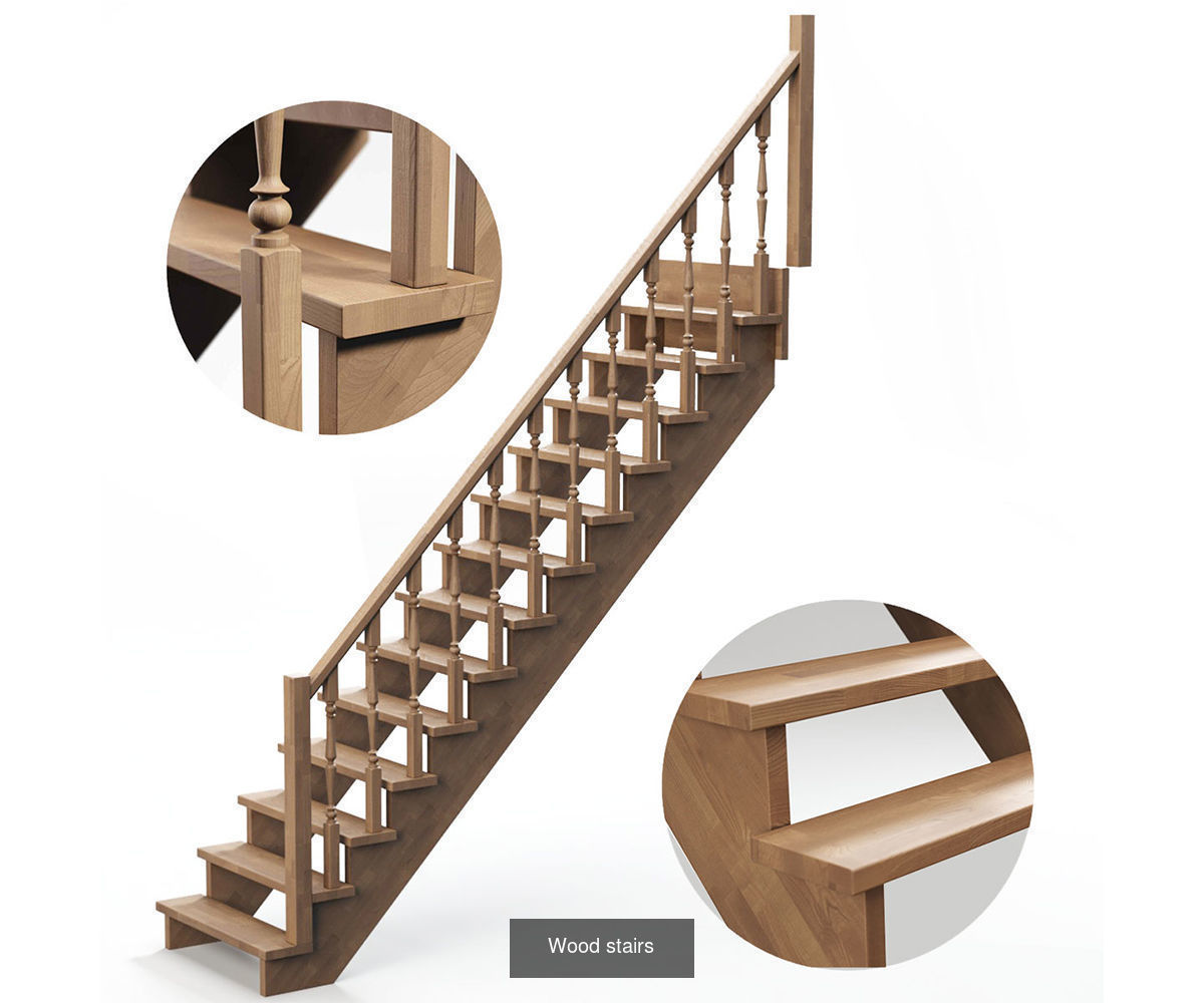Stairs set wooden spiral staircase 3D Model Collection_4