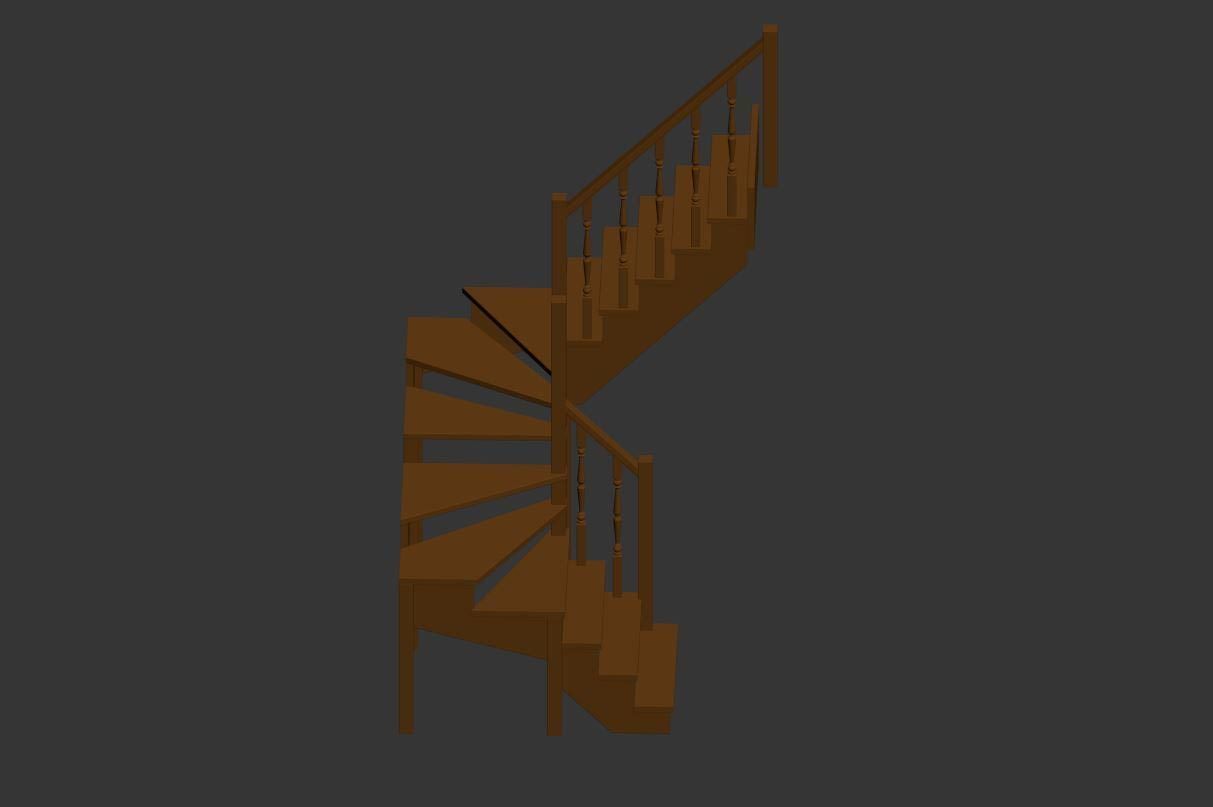 Stairs set wooden spiral staircase 3D Model Collection_16
