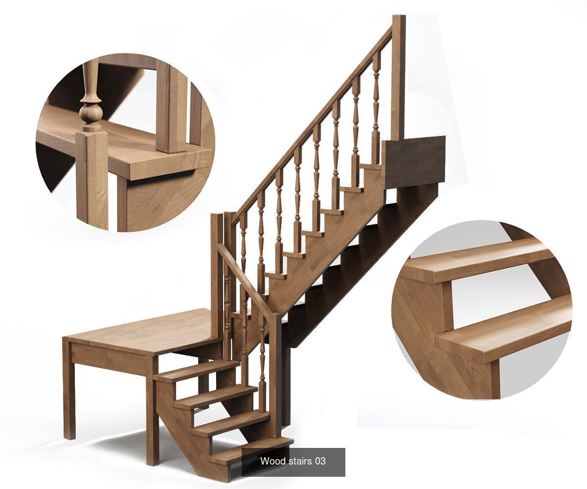 Stairs set wooden spiral staircase 3D Model Collection_6