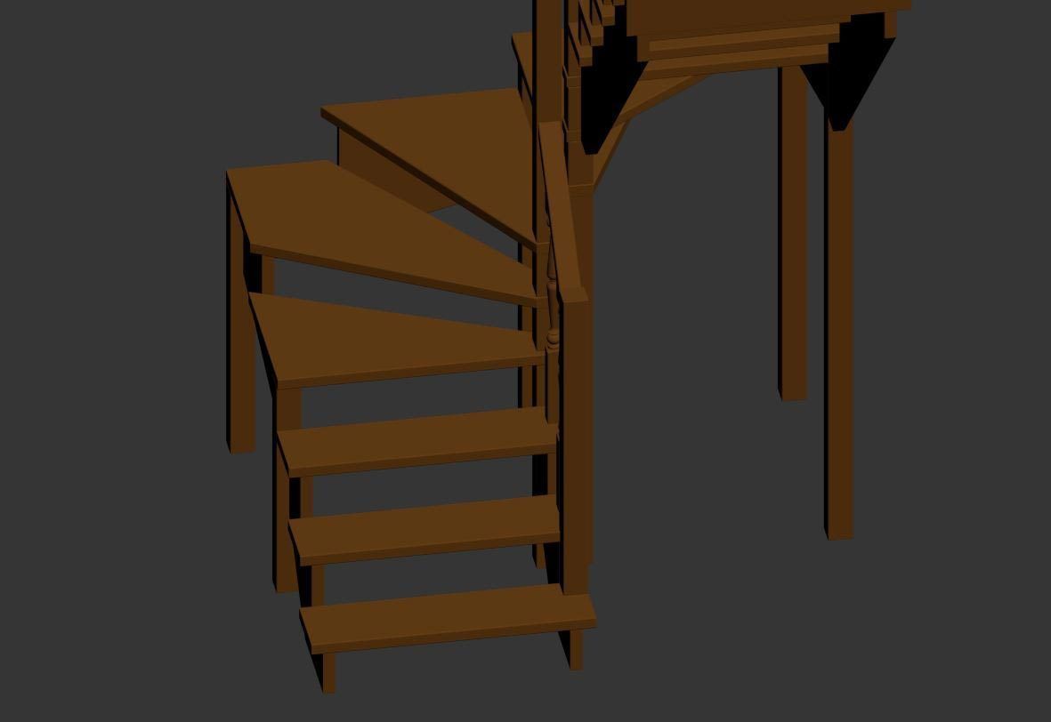 Stairs set wooden spiral staircase 3D Model Collection_17