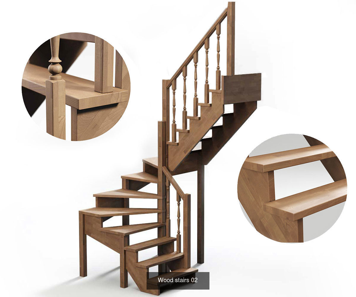 Stairs set wooden spiral staircase 3D Model Collection_5