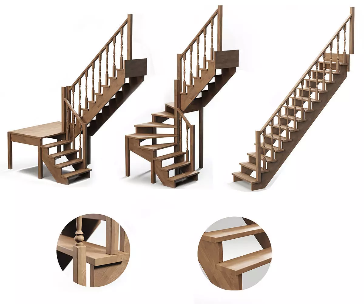 Stairs set wooden spiral staircase 3D Model Collection_0