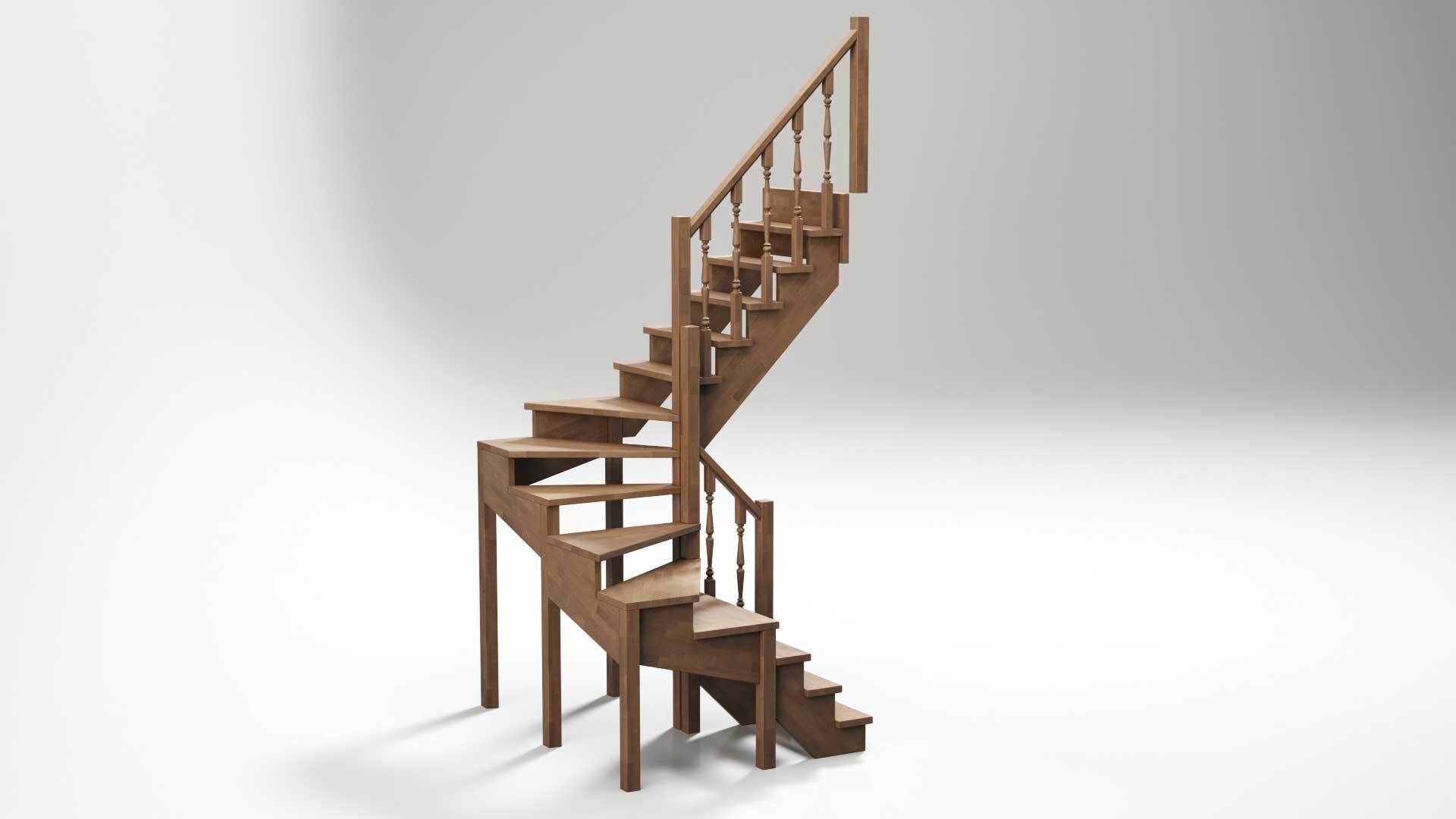 Stairs set wooden spiral staircase 3D Model Collection_25