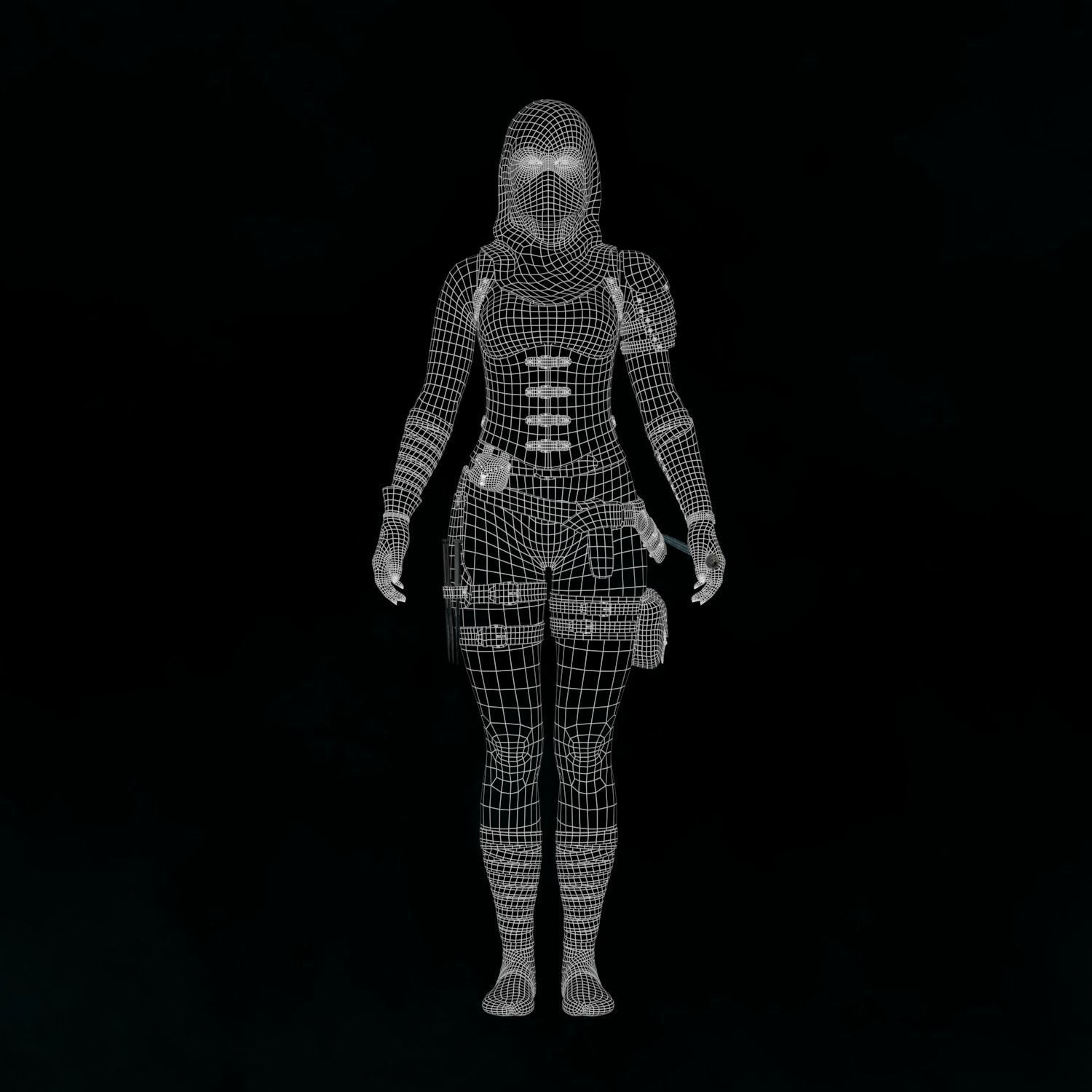 The Rogue female ninja Low-poly 3D model_8