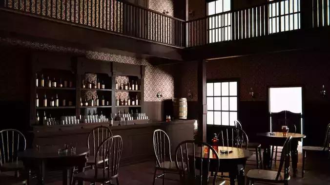 Western Saloon Interior 3d Scene 3D model