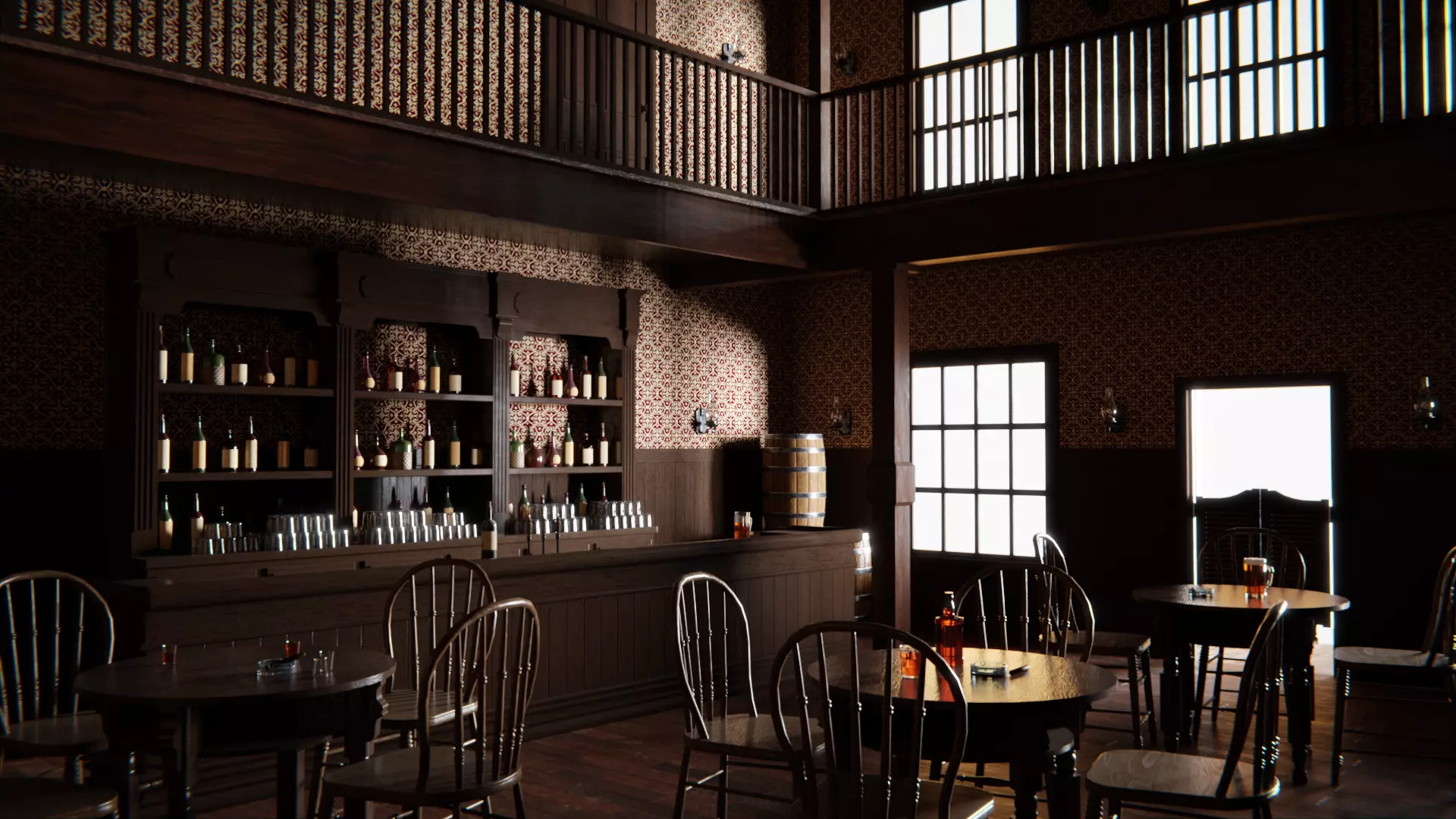 Western Saloon Interior 3d Scene 3D model_0