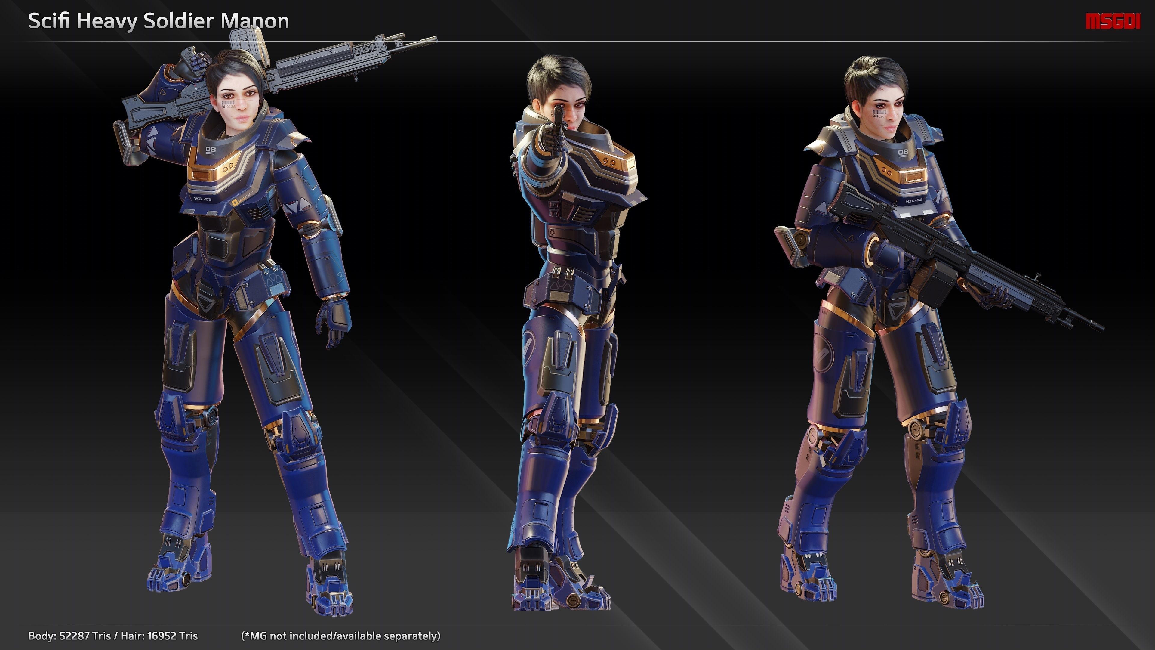 Scifi Heavy Soldier Manon Low-poly 3D model_2