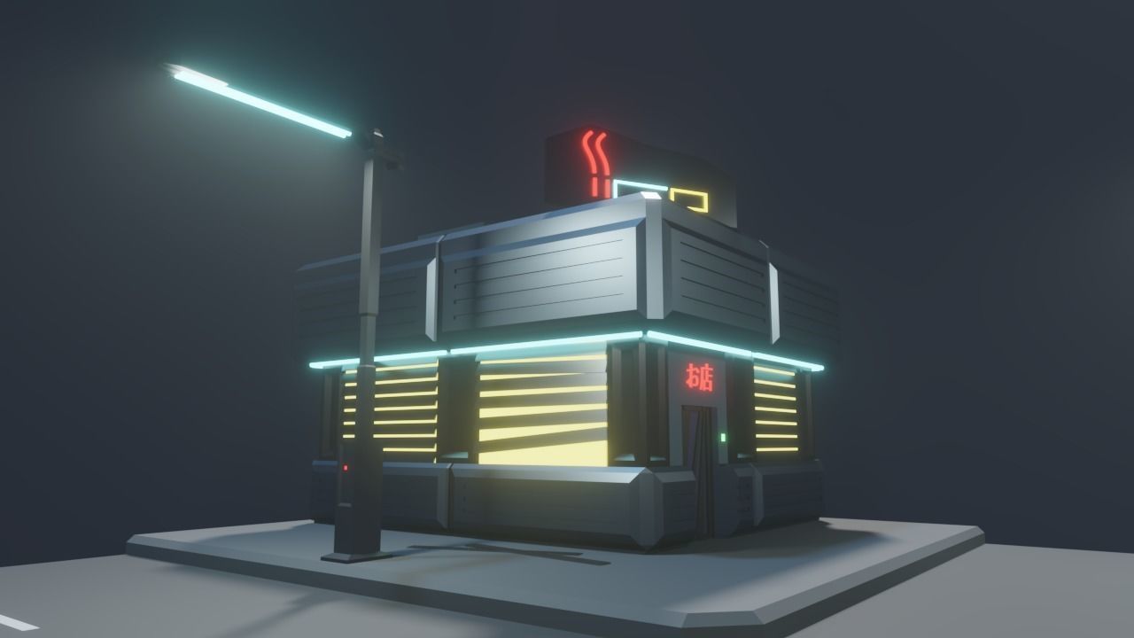 Cyberpunk City Block Low-poly 3D model_7