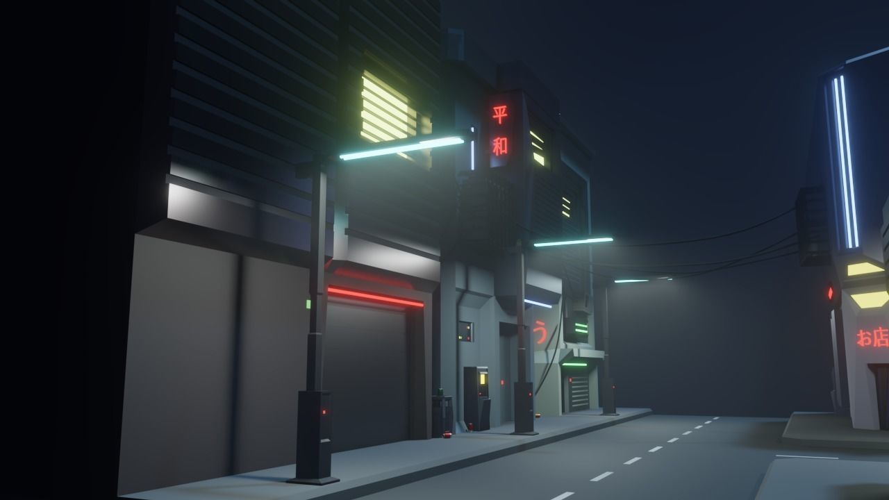 Cyberpunk City Block Low-poly 3D model_4