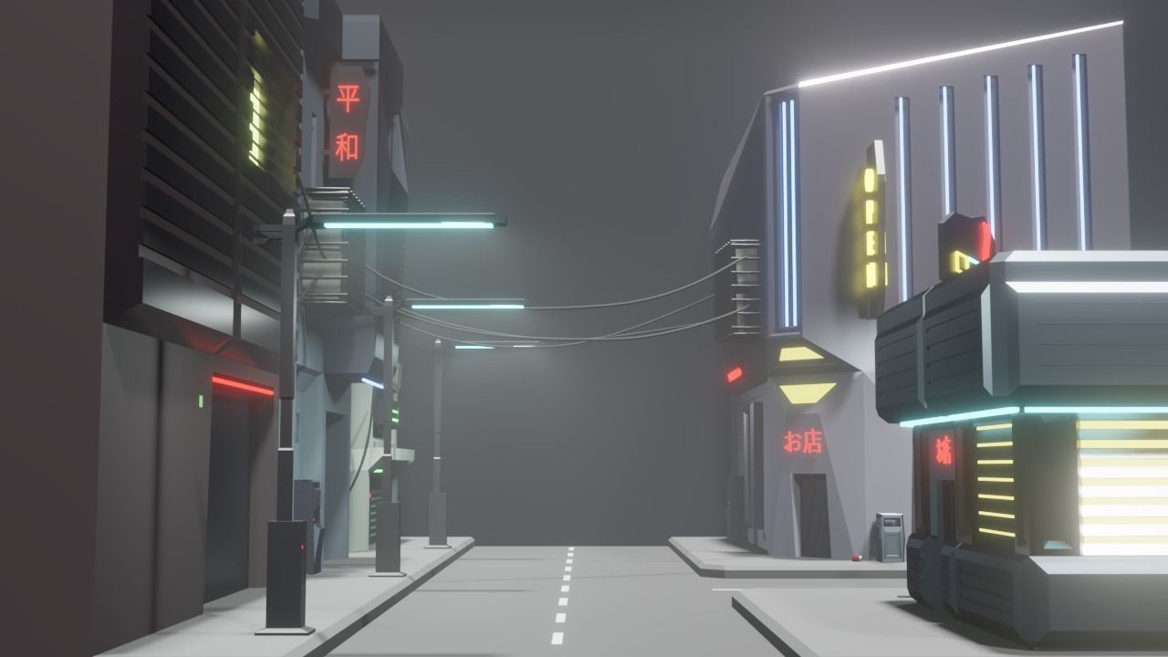 Cyberpunk City Block Low-poly 3D model_5