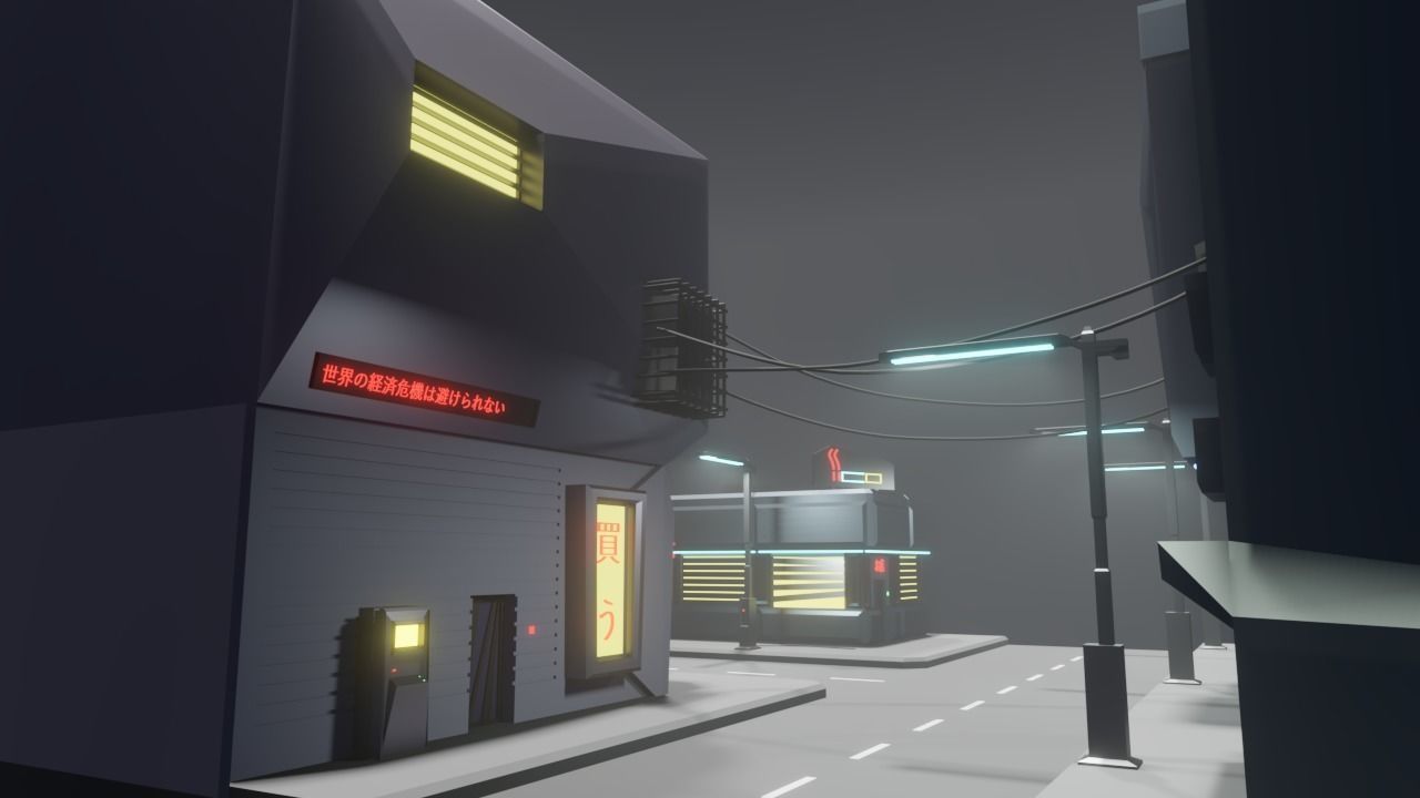 Cyberpunk City Block Low-poly 3D model_6