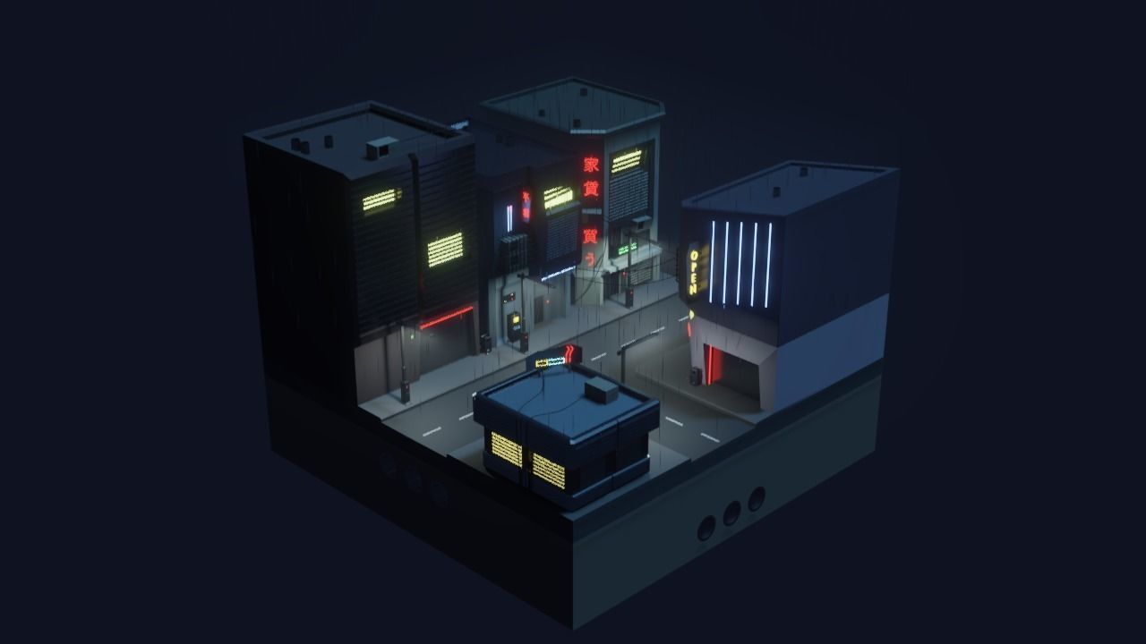 Cyberpunk City Block Low-poly 3D model_3