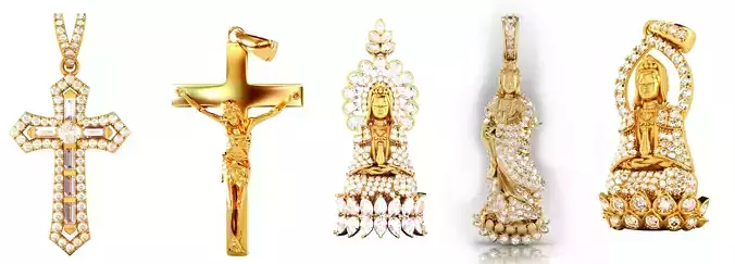 Faith Collection gold buddha pendant with diamonds 