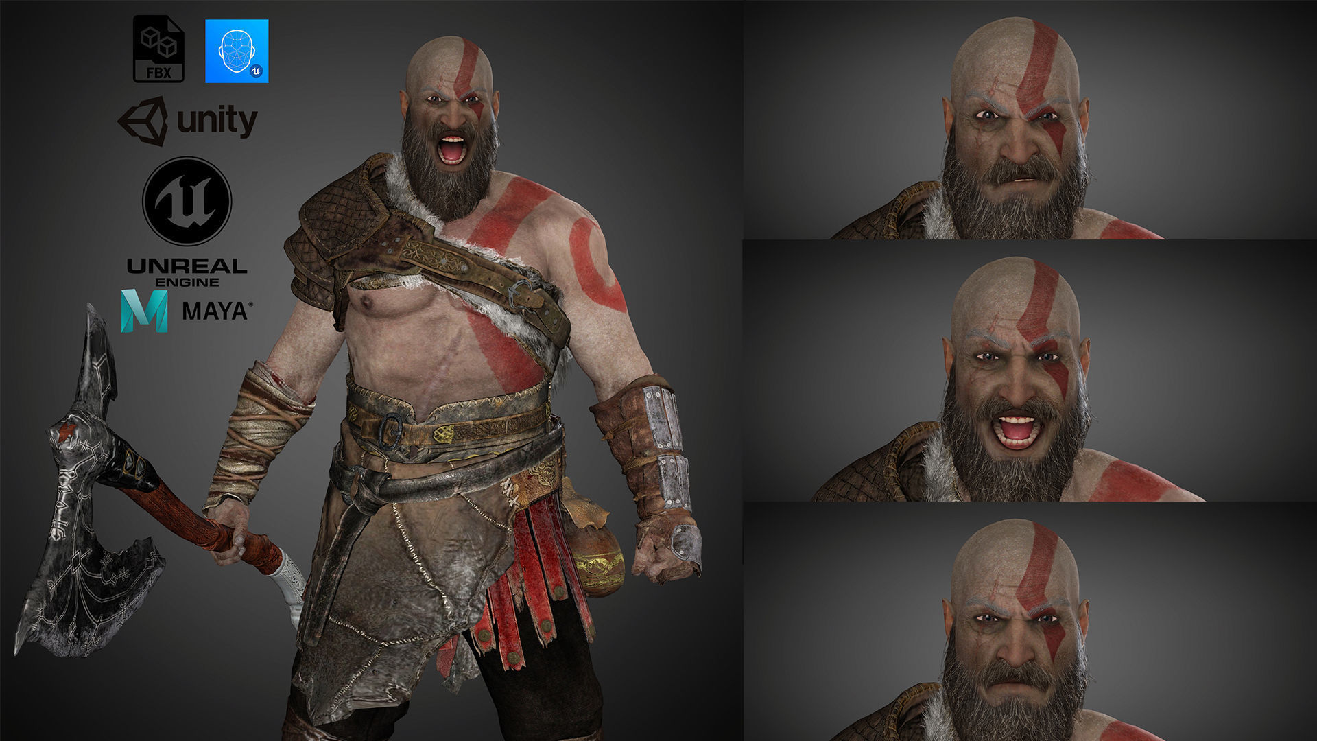 God Of War kratos Low-poly 3D model_1