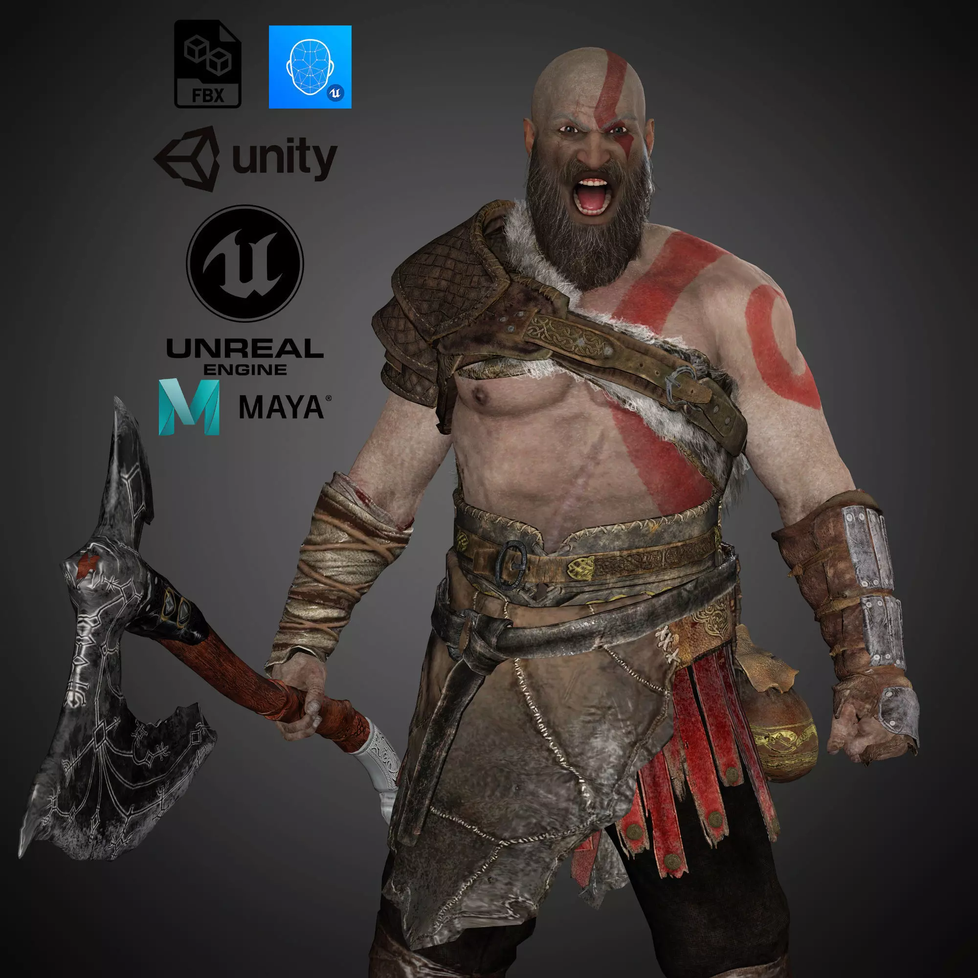God Of War kratos Low-poly 3D model_0