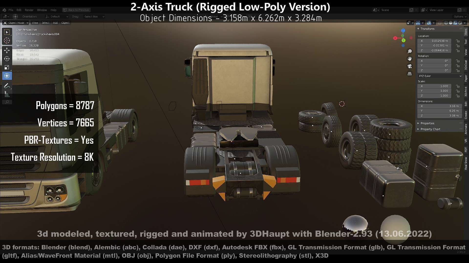 2-Axis Truck High and Low-Poly Version 3D Model Collection_120