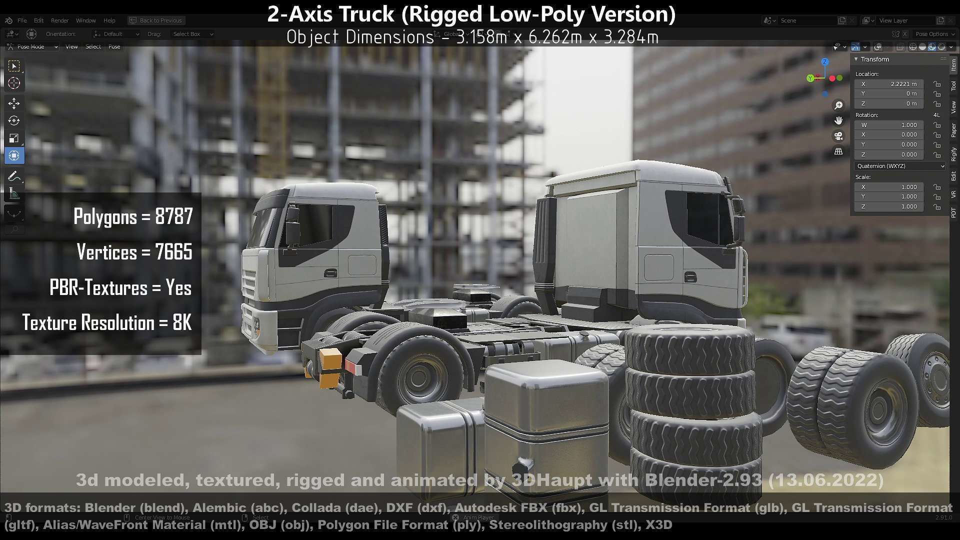 2-Axis Truck High and Low-Poly Version 3D Model Collection_58