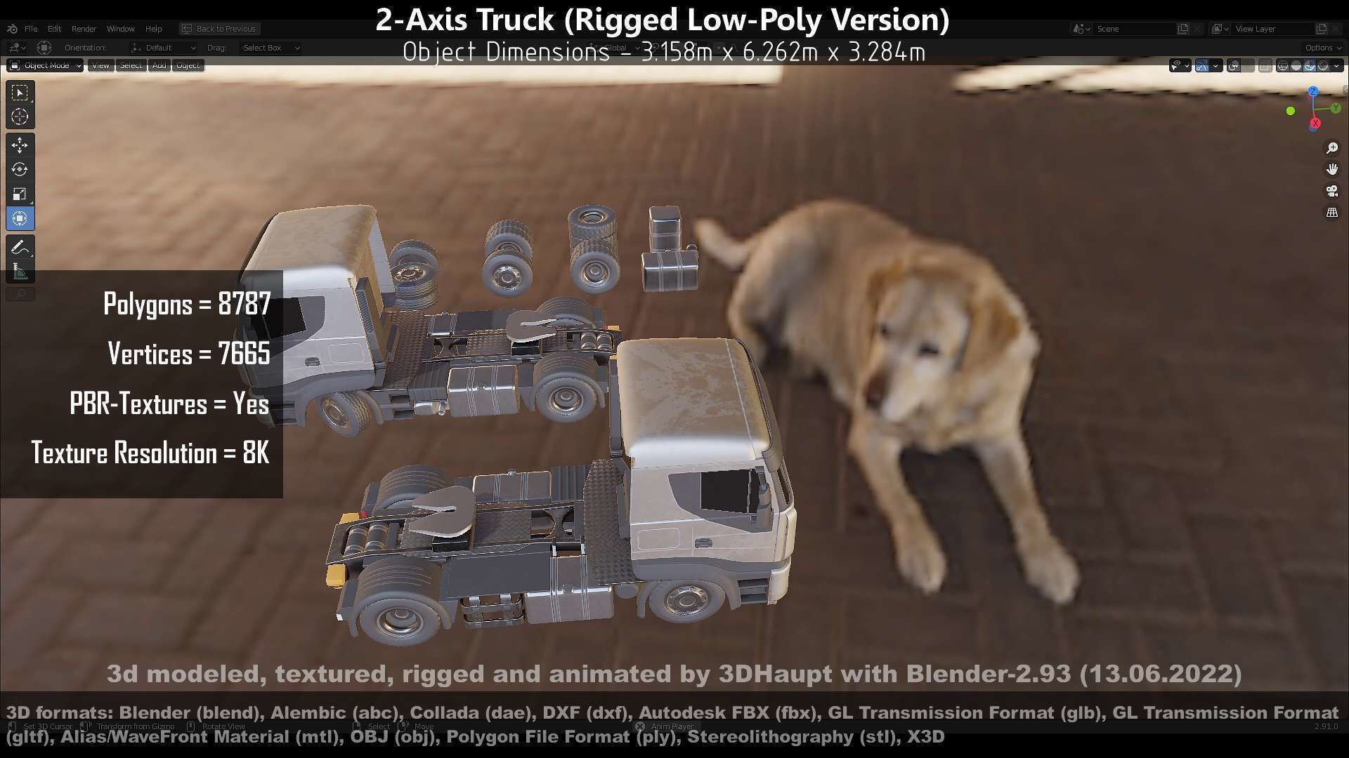 2-Axis Truck High and Low-Poly Version 3D Model Collection_35