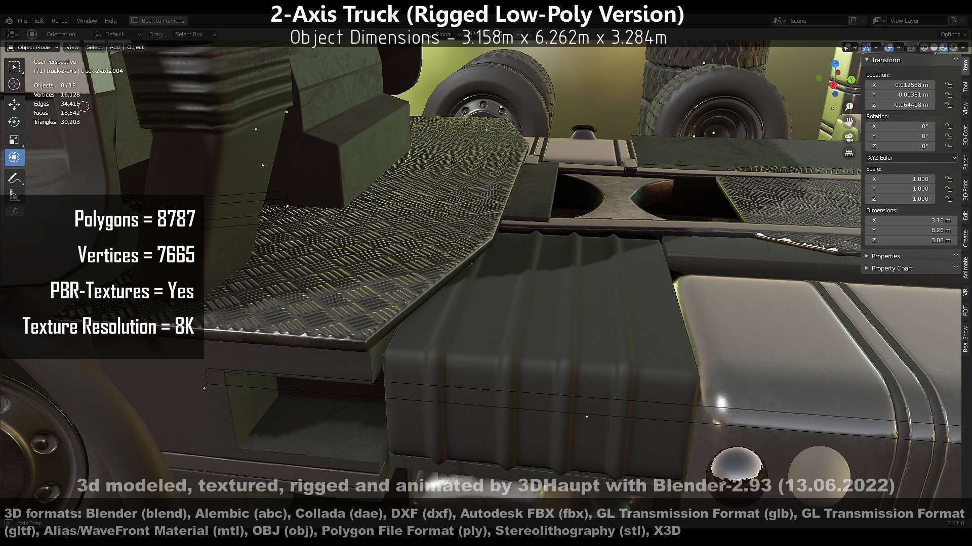 2-Axis Truck High and Low-Poly Version 3D Model Collection_108
