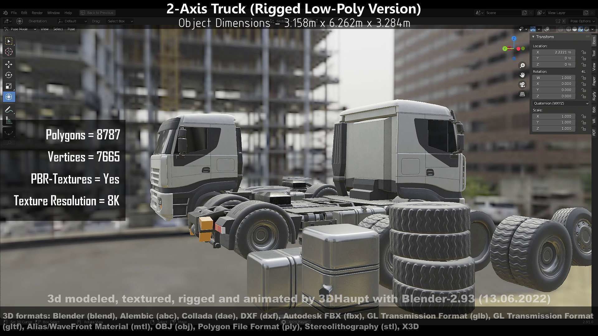2-Axis Truck High and Low-Poly Version 3D Model Collection_130