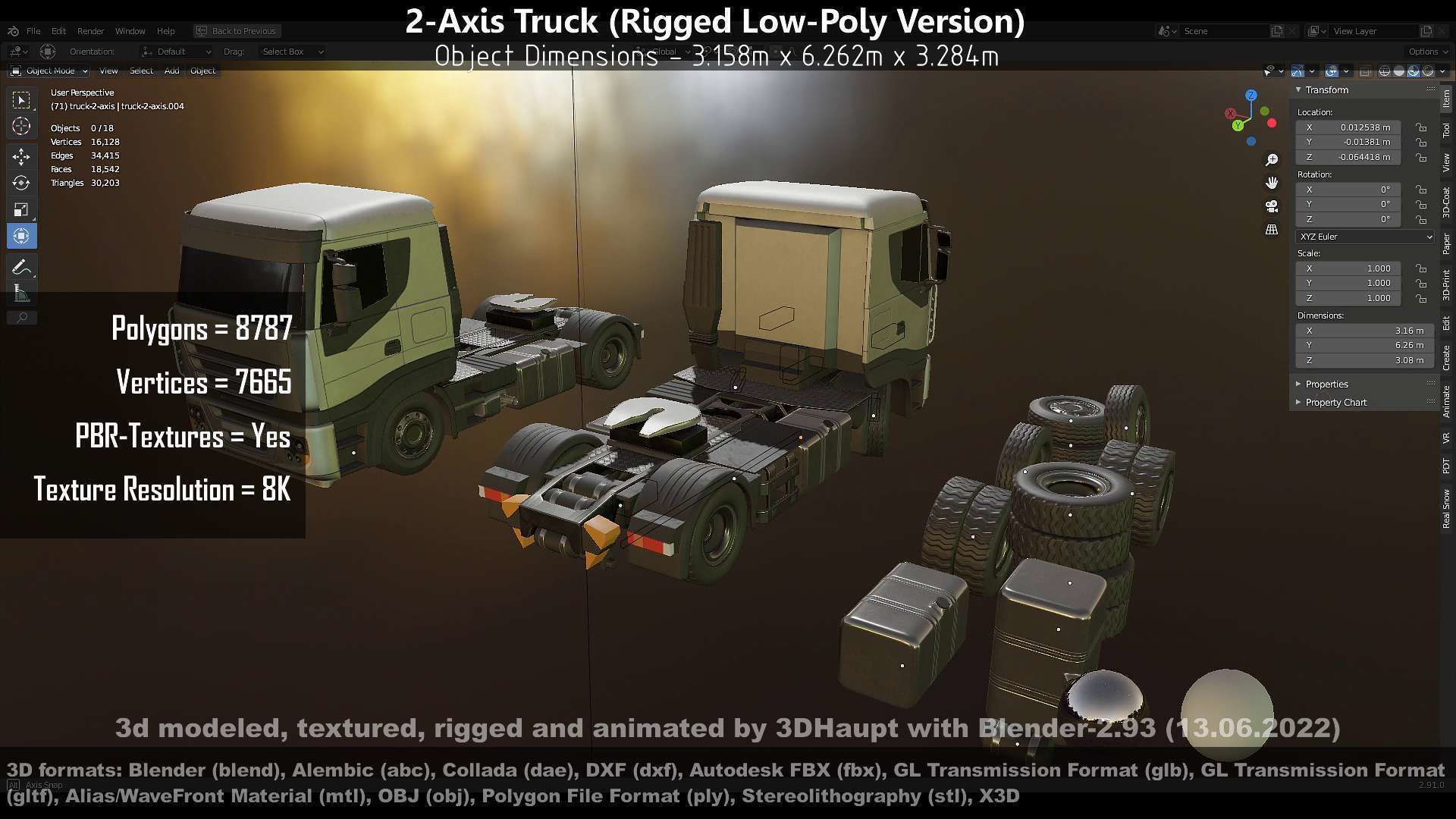 2-Axis Truck High and Low-Poly Version 3D Model Collection_98