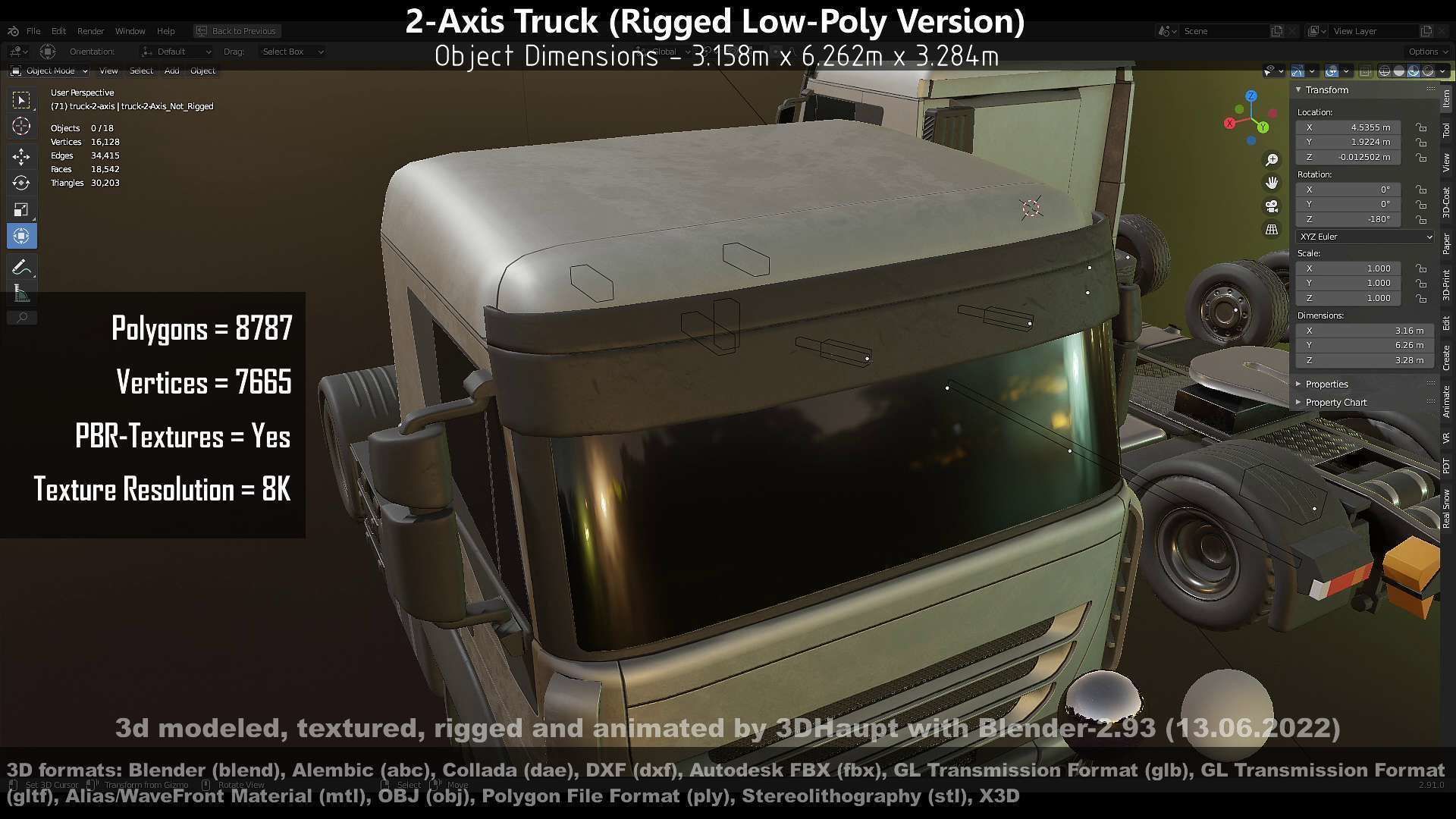 2-Axis Truck High and Low-Poly Version 3D Model Collection_79