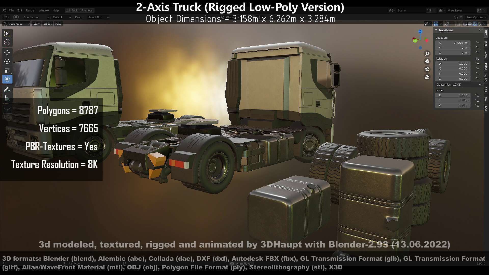 2-Axis Truck High and Low-Poly Version 3D Model Collection_134