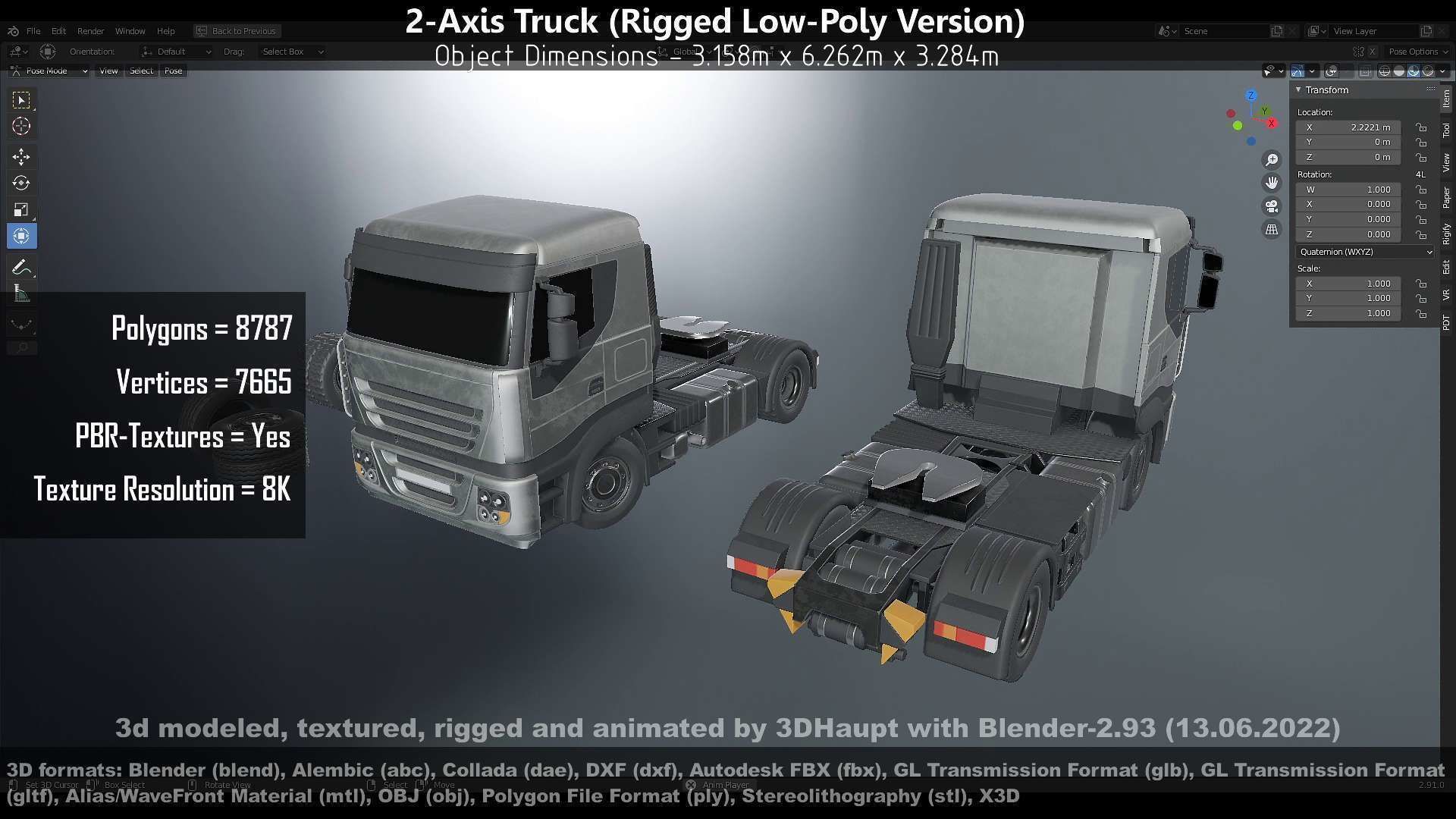 2-Axis Truck High and Low-Poly Version 3D Model Collection_147
