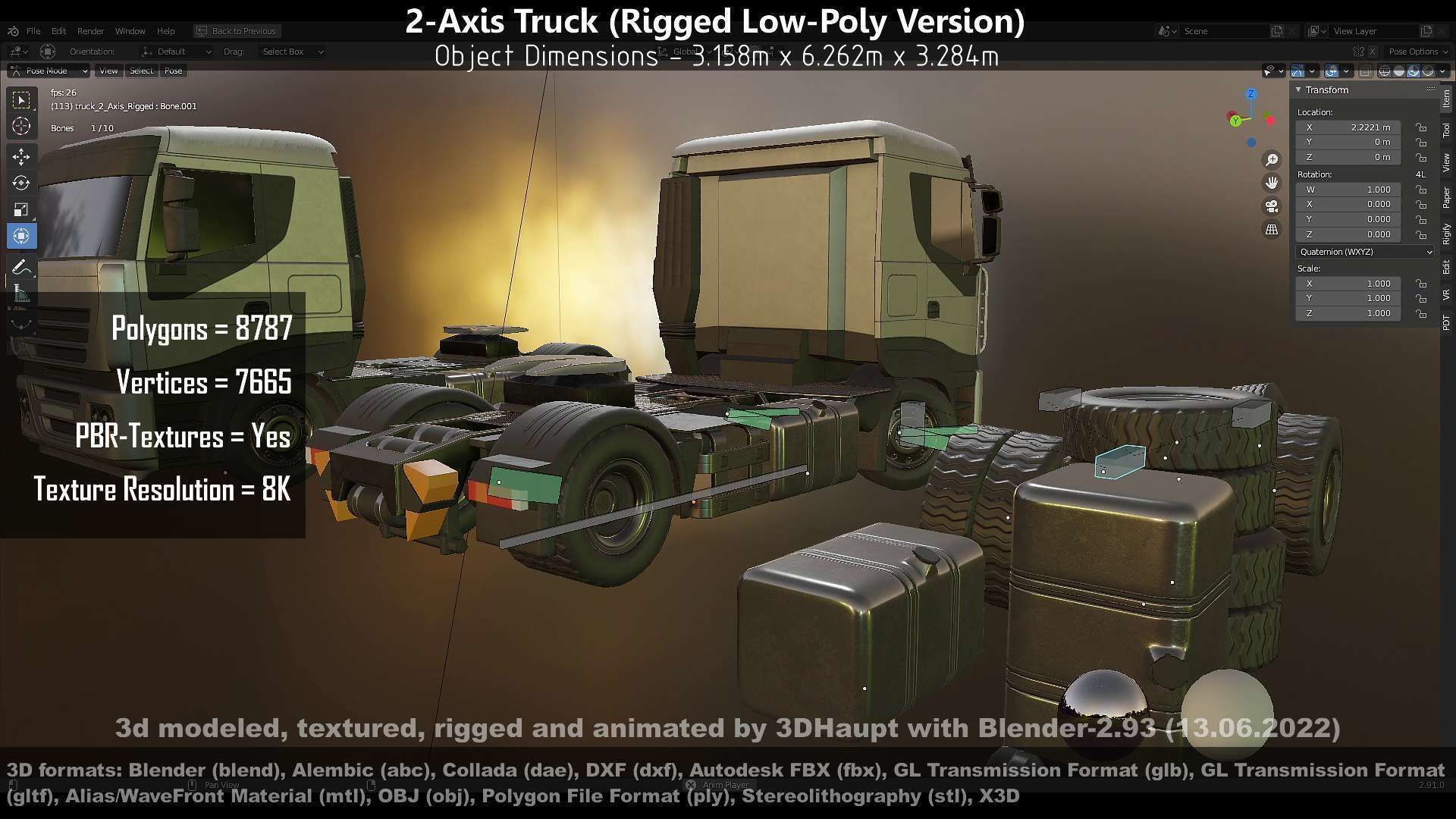 2-Axis Truck High and Low-Poly Version 3D Model Collection_65