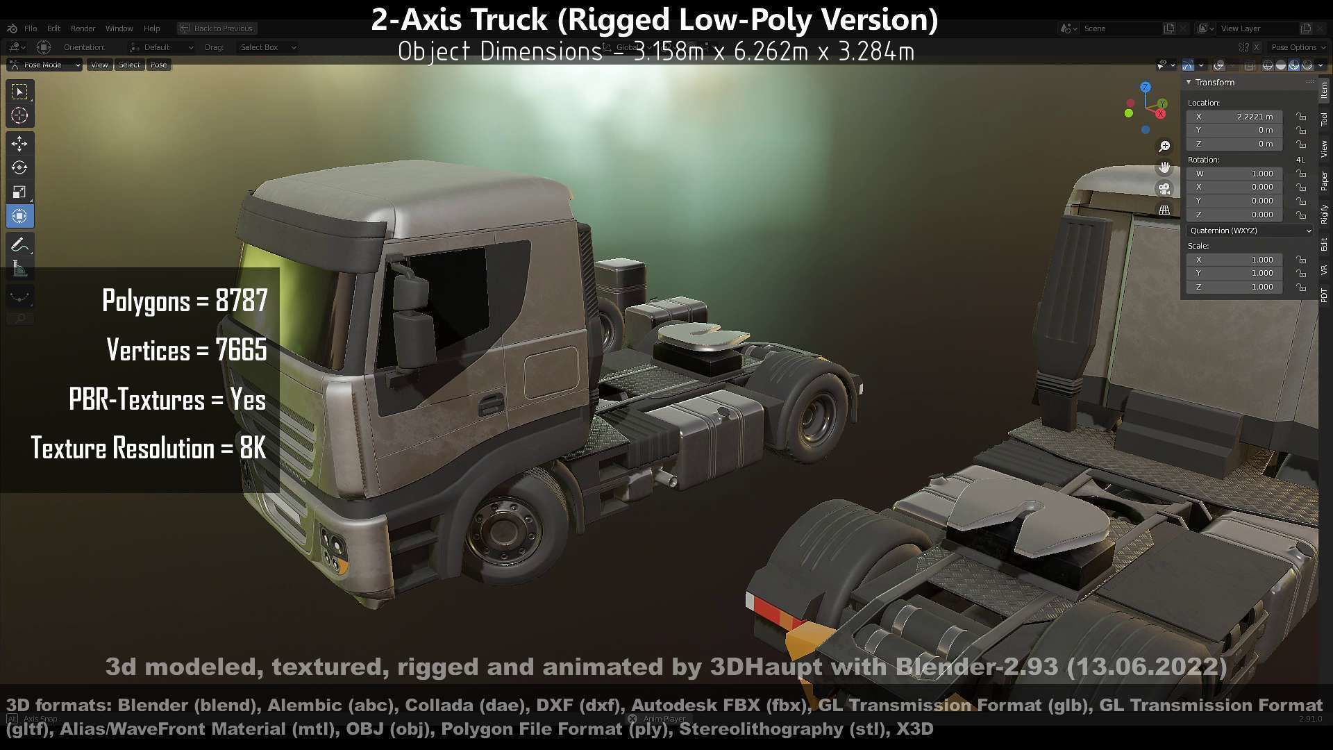 2-Axis Truck High and Low-Poly Version 3D Model Collection_132