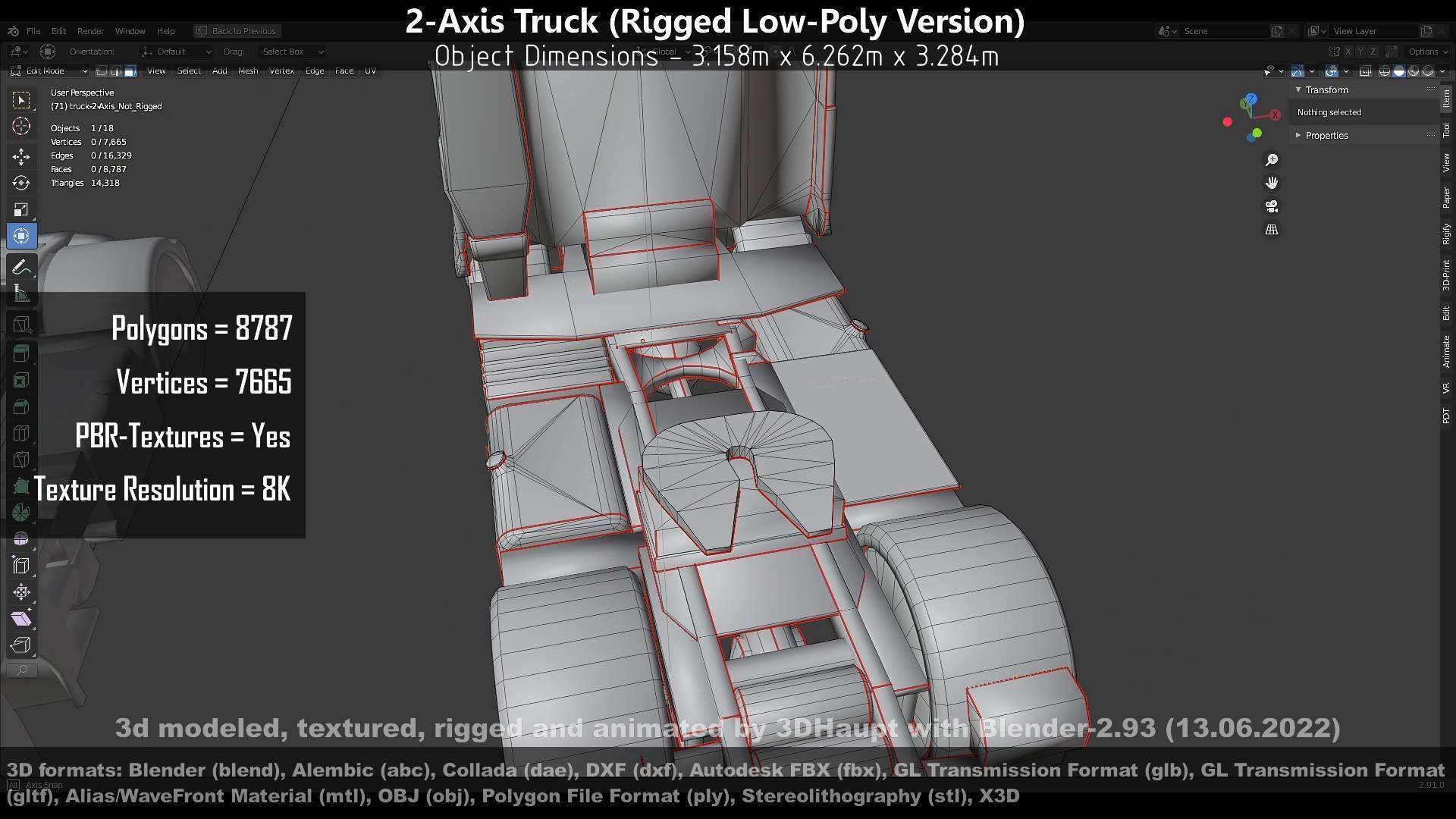 2-Axis Truck High and Low-Poly Version 3D Model Collection_105