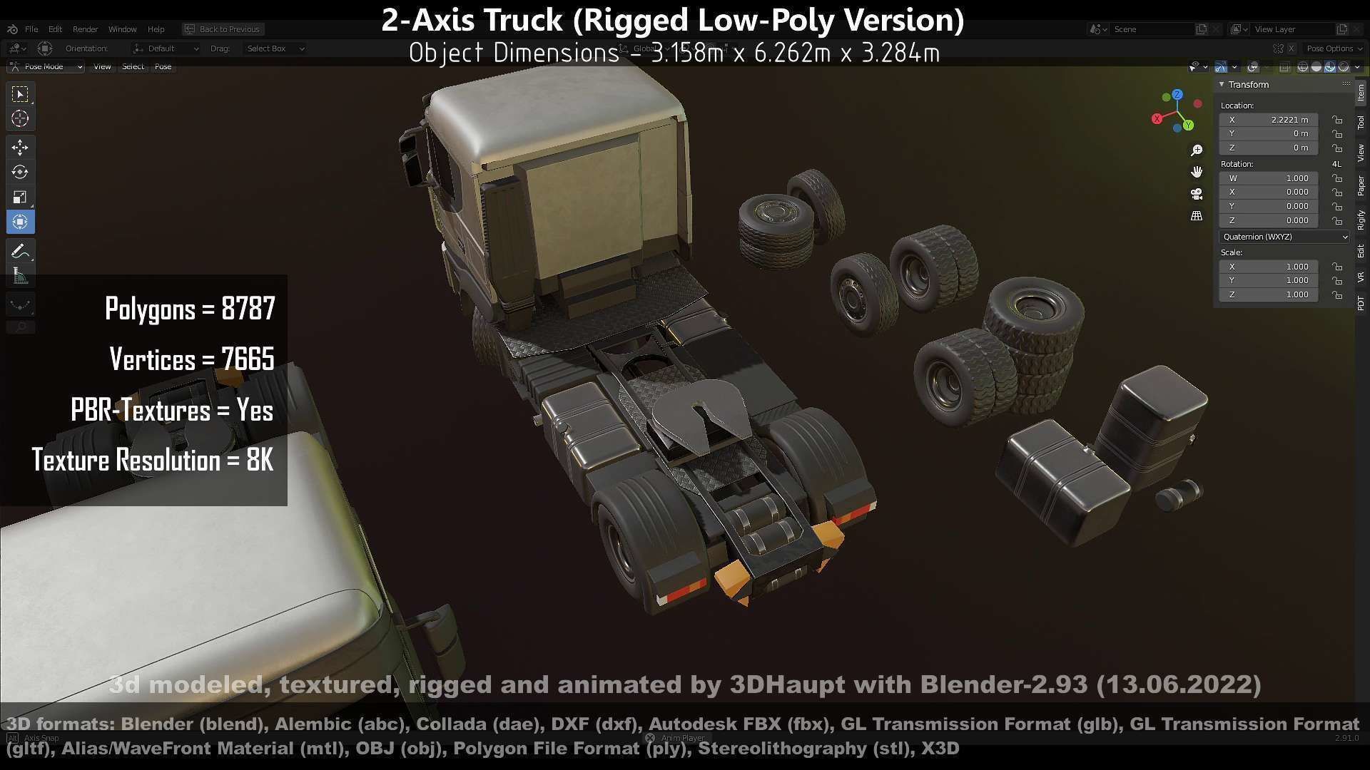 2-Axis Truck High and Low-Poly Version 3D Model Collection_81