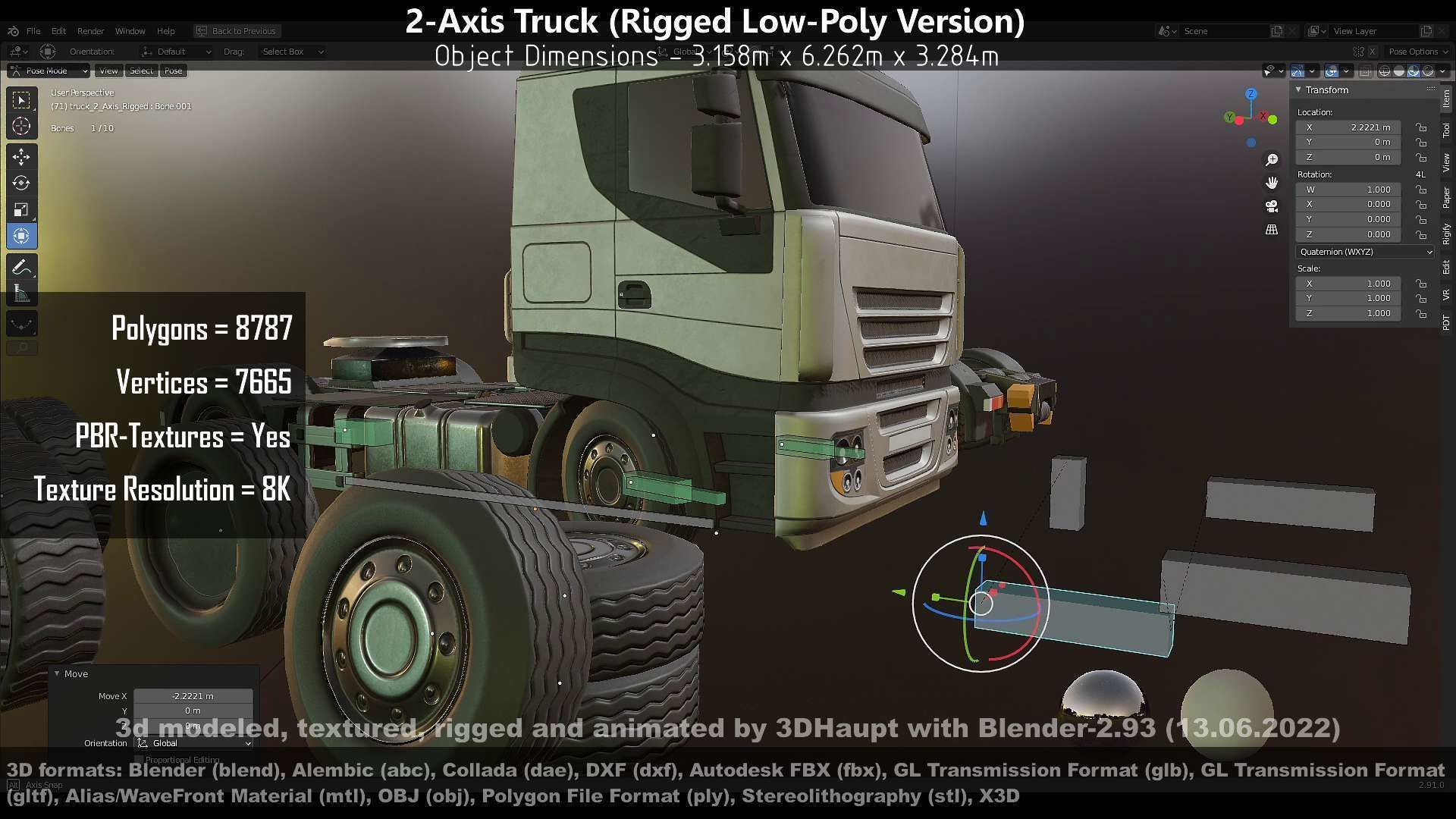 2-Axis Truck High and Low-Poly Version 3D Model Collection_44