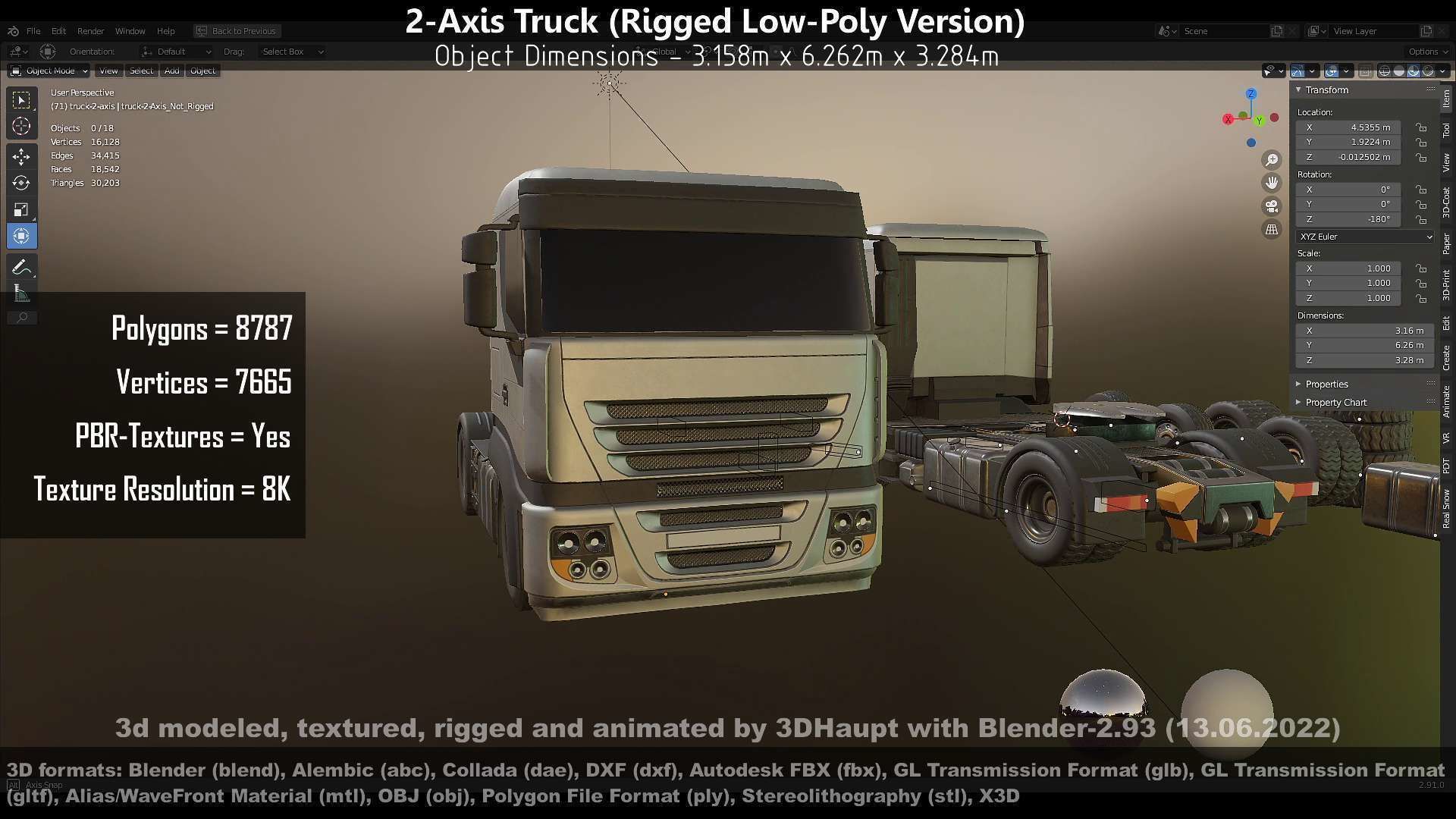 2-Axis Truck High and Low-Poly Version 3D Model Collection_66