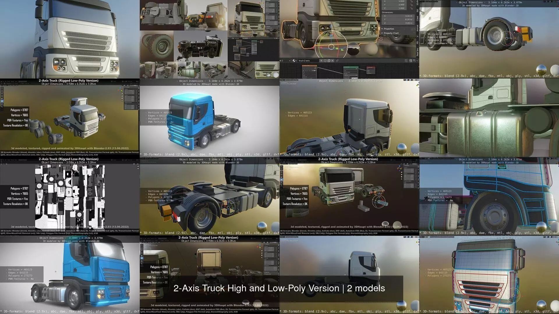 2-Axis Truck High and Low-Poly Version 3D Model Collection_0