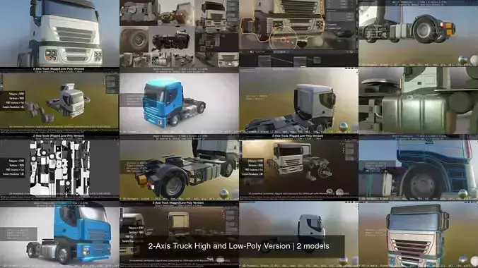 2-Axis Truck High and Low-Poly Version 3D Model Collection