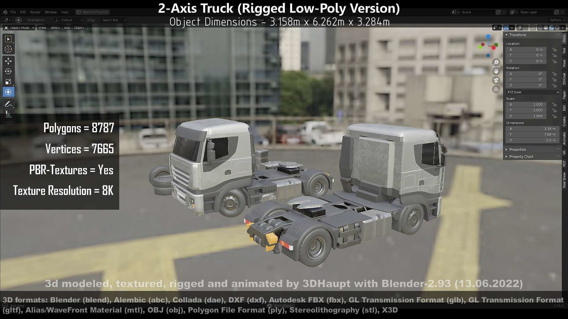 2-Axis Truck High and Low-Poly Version 3D Model Collection_140